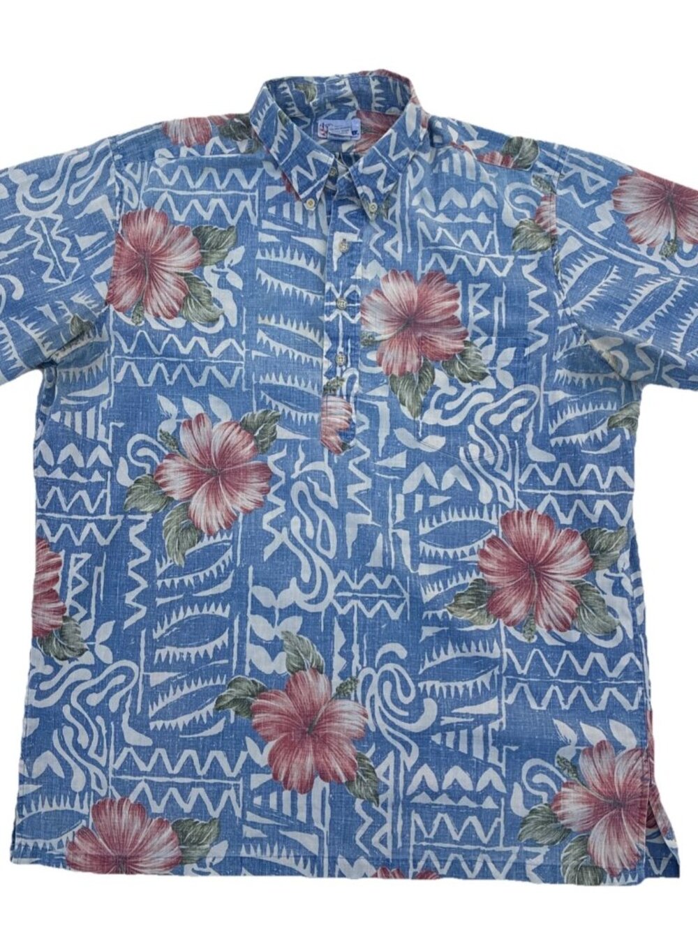 Reyn Spooner Hawaiian Traditionals Half-Button Reverse Print Hibiscus XL